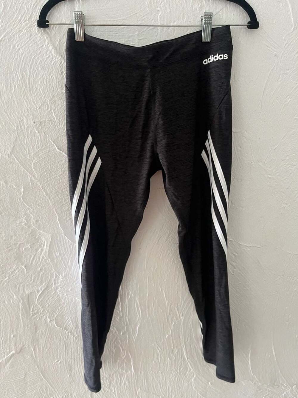 Adidas Climalite Black Heather Athletic Leggings with White 3-Stripes